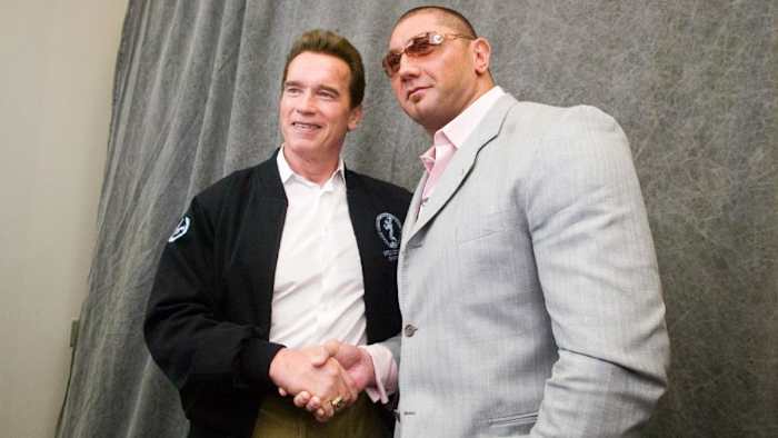 Arnold Schwarzenegger with Dave Bautista